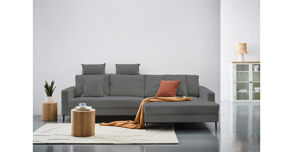 ECKSOFA Grau Cord - Schwarz/Grau, KONVENTIONELL, Textil/Metall (276/173cm) - Carryhome
