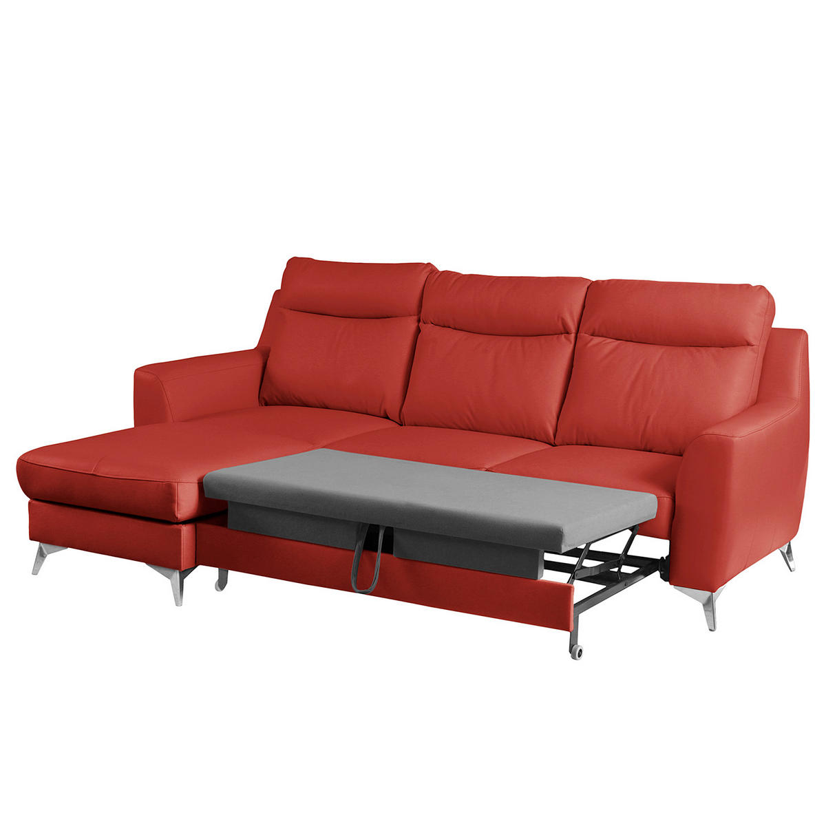 ECKSOFA Lederlook Echtleder Rot  - Chromfarben/Rot, Design, Leder/Textil (236/168cm) - Livetastic