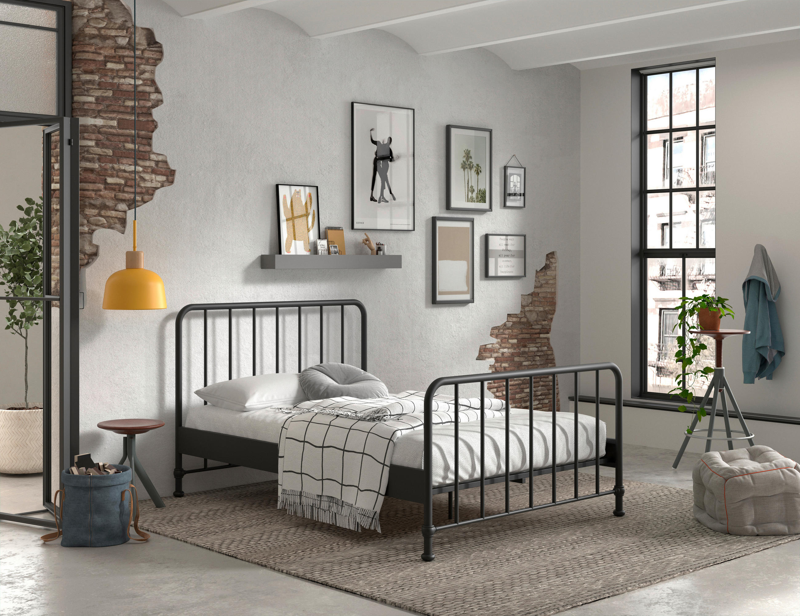 KINDER-/JUNIORBETT - Schwarz, ROMANTIK / LANDHAUS, Holz/Metall (140/200cm) - Vipack
