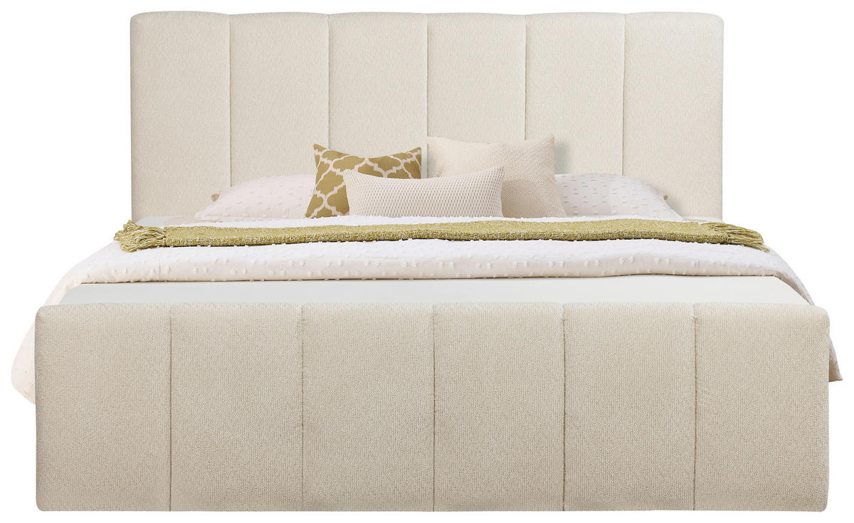 BOXBETT 180/200 cm,  in Beige, gepolstertes Kopfteil, Bettkasten, Topper, Matratzen, H3 + H3 = fest  - Beige/Schwarz, Basics, Kunststoff/Textil (180/200cm) - Chameo