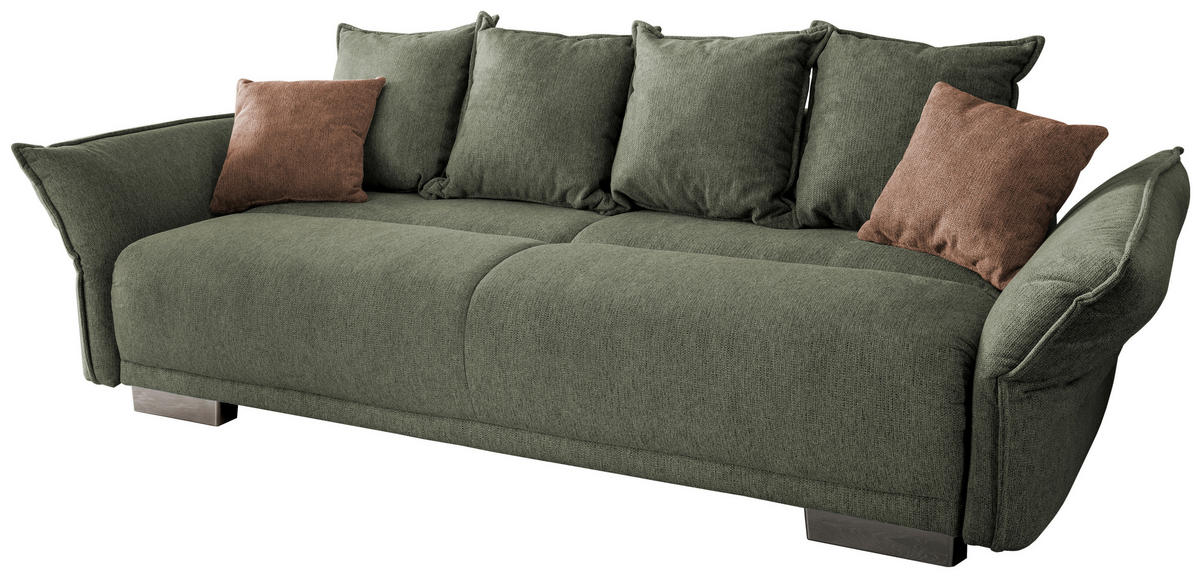 BIGSOFA in Chenille Dunkelgrün  - Chromfarben/Dunkelgrün, Modern, Kunststoff/Textil (242/71/90/131cm) - Livetastic