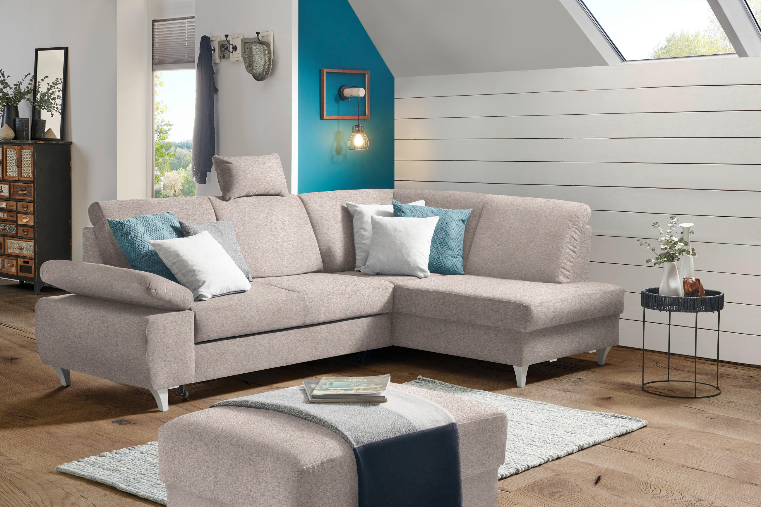 ECKSOFA in Flachgewebe Rosa  - Silberfarben/Rosa, Konventionell, Holz/Textil (255/186cm) - Cantus