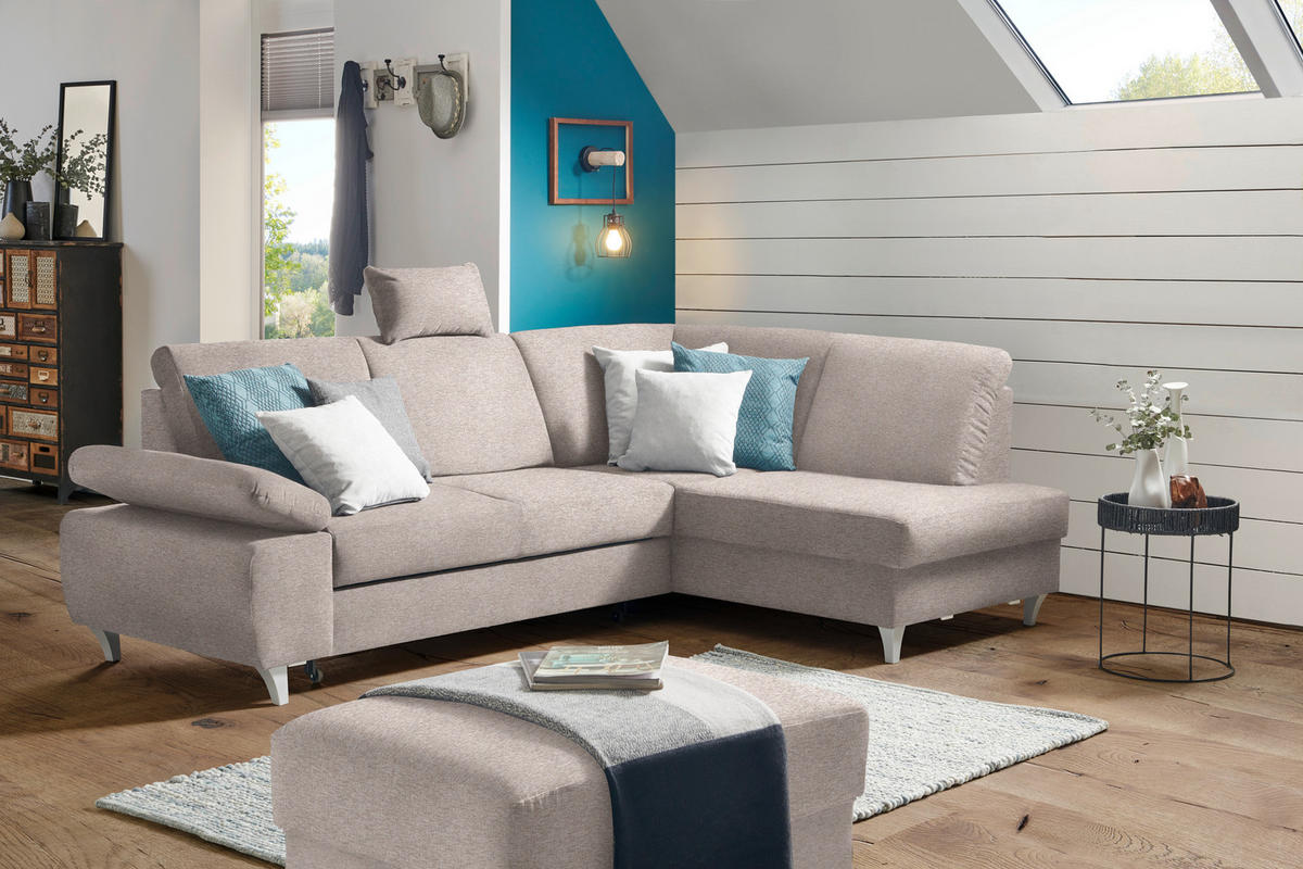 ECKSOFA in Flachgewebe Rosa  - Silberfarben/Rosa, Konventionell, Holz/Textil (255/186cm) - Cantus