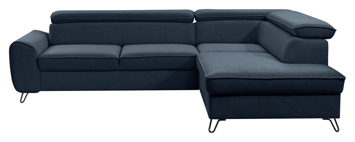 ECKSOFA inkl. Funktion Dunkelblau Flachgewebe  - Schwarz/Dunkelblau, Design, Textil/Metall (250/200cm) - Stylife