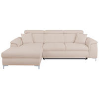 ECKSOFA Creme Flachgewebe Zierkissen, Schlaffunktion, Rücken echt, Kopfteilverstellung  - Chromfarben/Creme, KONVENTIONELL, Textil/Metall (175/268cm) - Carryhome