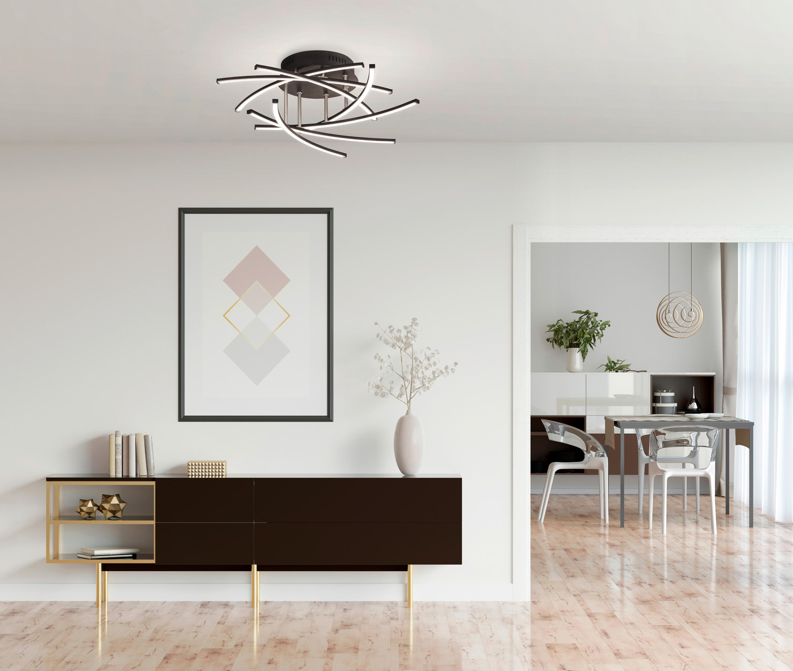 LED-DECKENLEUCHTE   55 cm   - Sandfarben/Schwarz, Design, Metall (55cm) - Fischer & Honsel