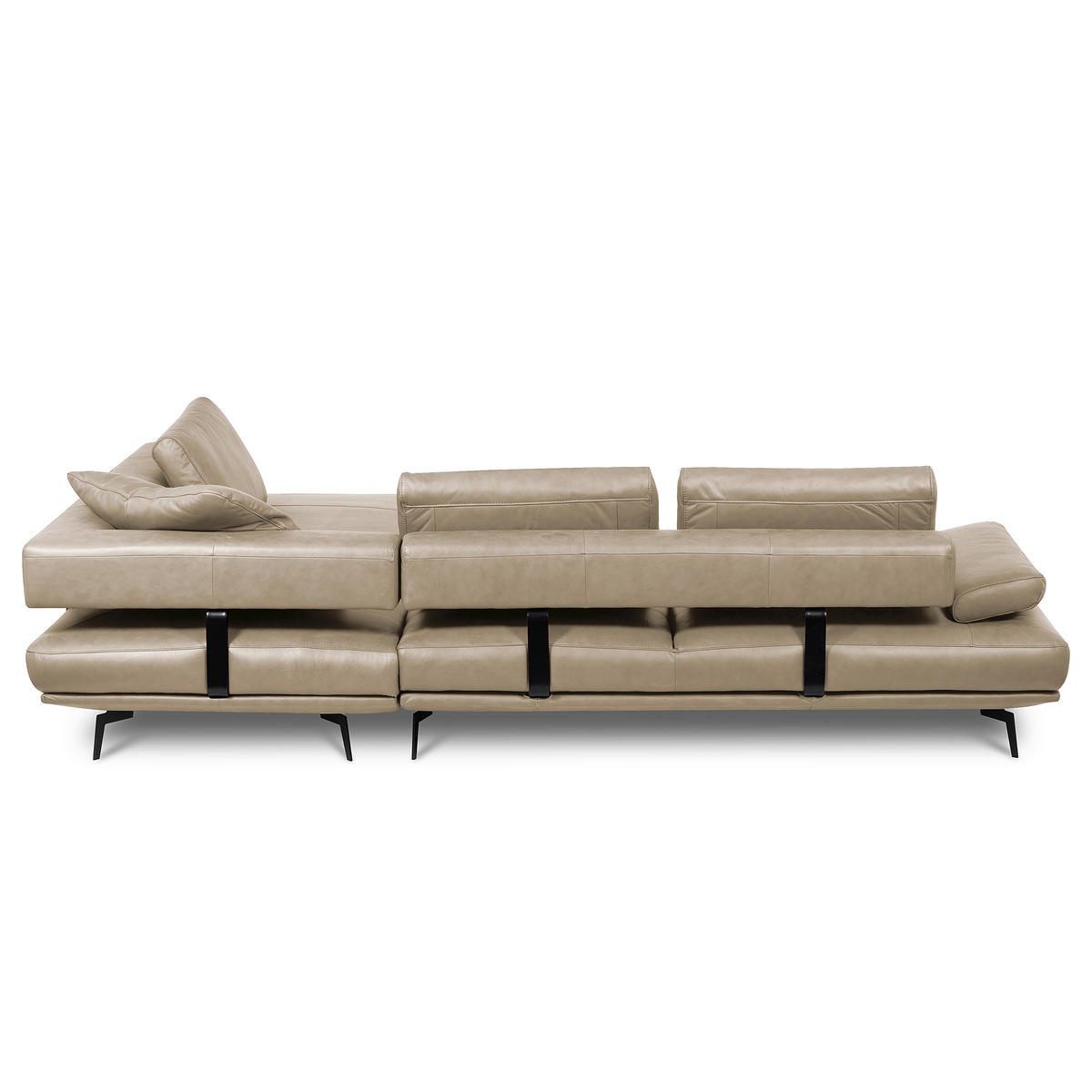 ECKSOFA Creme Echtleder  - Creme/Schwarz, Design, Leder/Metall (306/237cm) - Livetastic