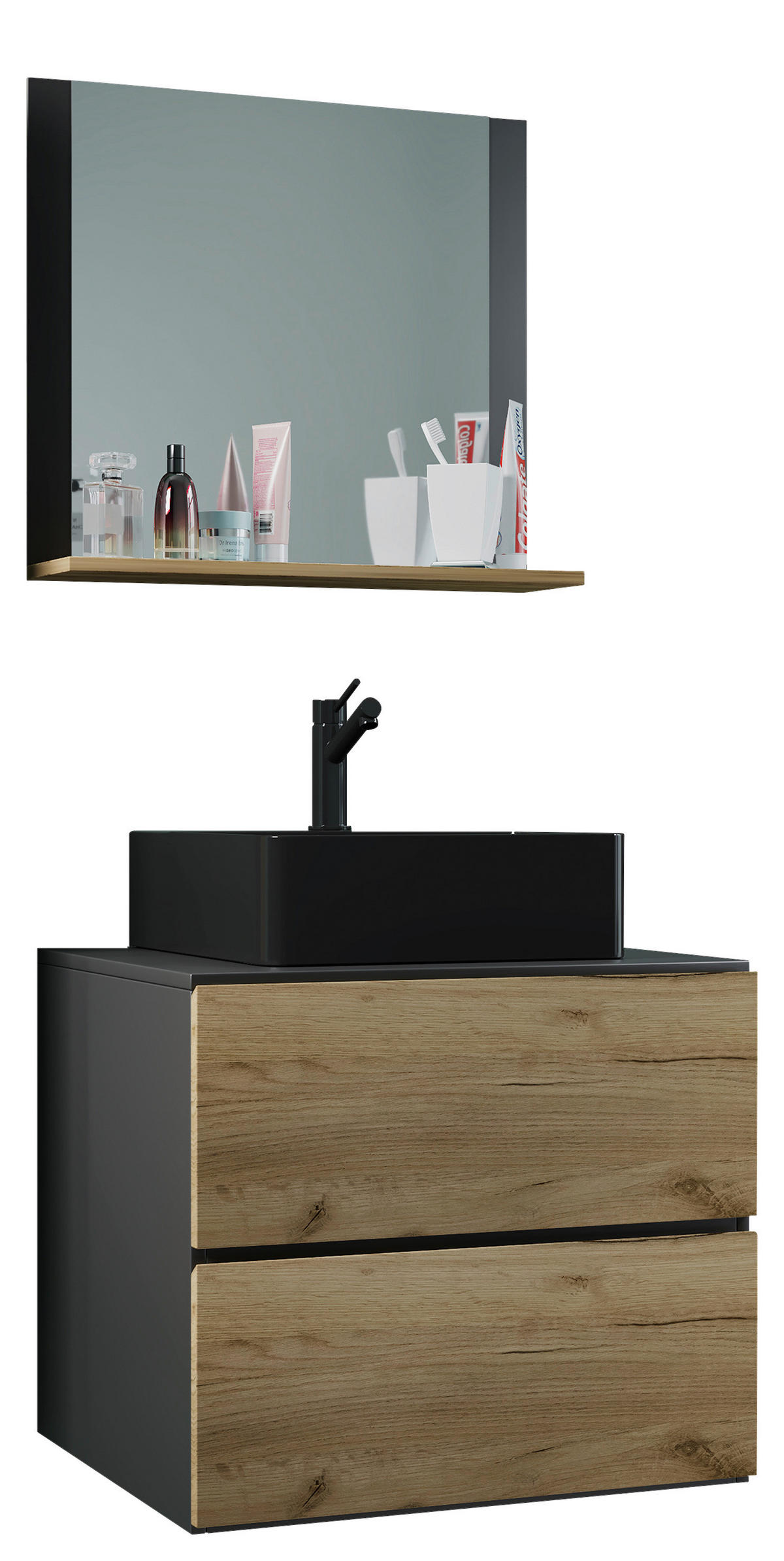 BADEZIMMER 3-teilig  in 61 cm  - Honigeiche/Anthrazit, MODERN, Glas/Keramik (61cm) - MID.YOU