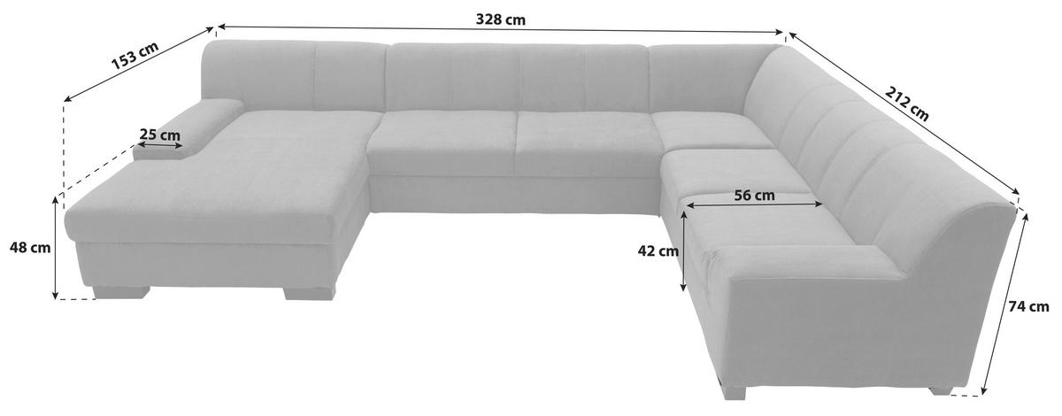 WOHNLANDSCHAFT in Webstoff Dunkelgrau  - Wengefarben/Dunkelgrau, Design, Holz/Textil (153/328/212cm) - MID.YOU