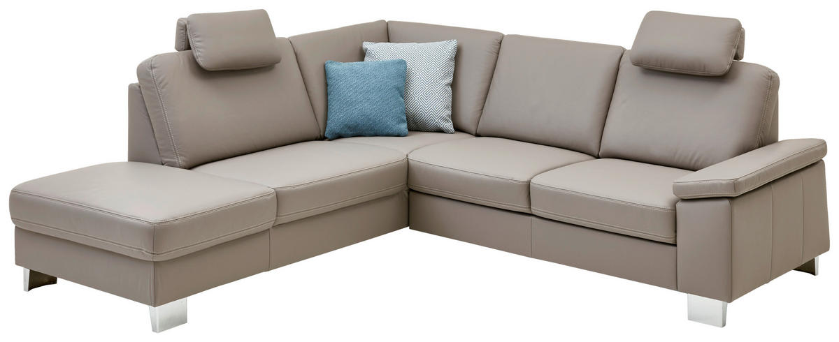 ECKSOFA in Echtleder Grau  235/248 cm  - Beige/Alufarben, Design, Leder/Metall (235/248cm) - Beldomo Premium
