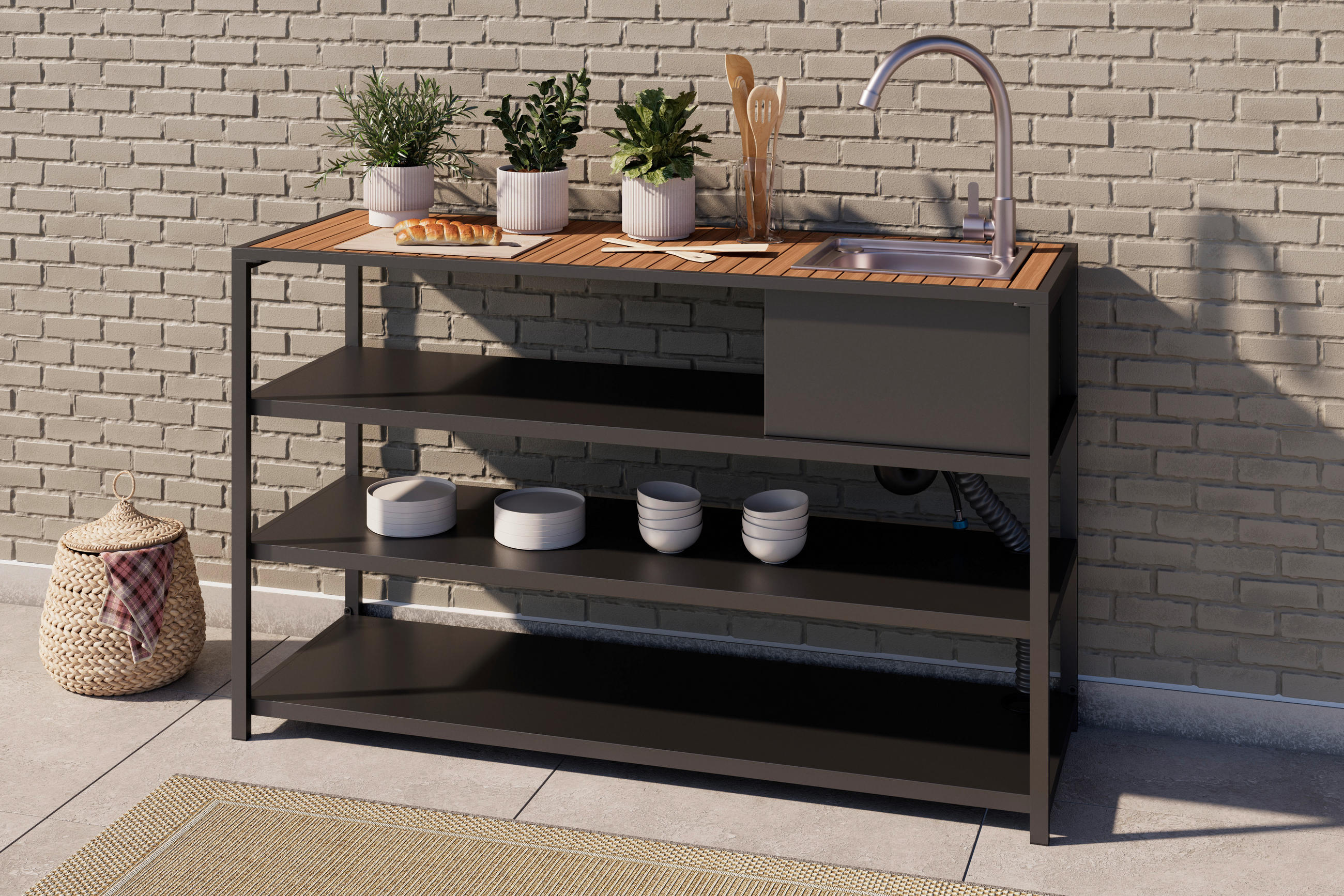 VONKAJŠIA KUCHYŇA  - sivá/prírodná farba, Modern, kov/plast (150/90/50cm) - Ambia Garden