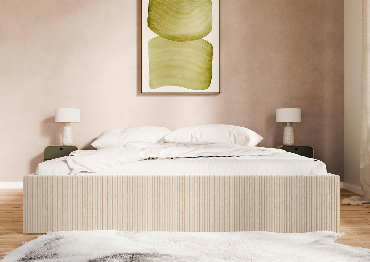 POLSTERBETT Bettkasten, Lattenrost 160/200 cm  in Creme  - Creme/Schwarz, Design, Holz/Textil (160/200cm) - Boxxx