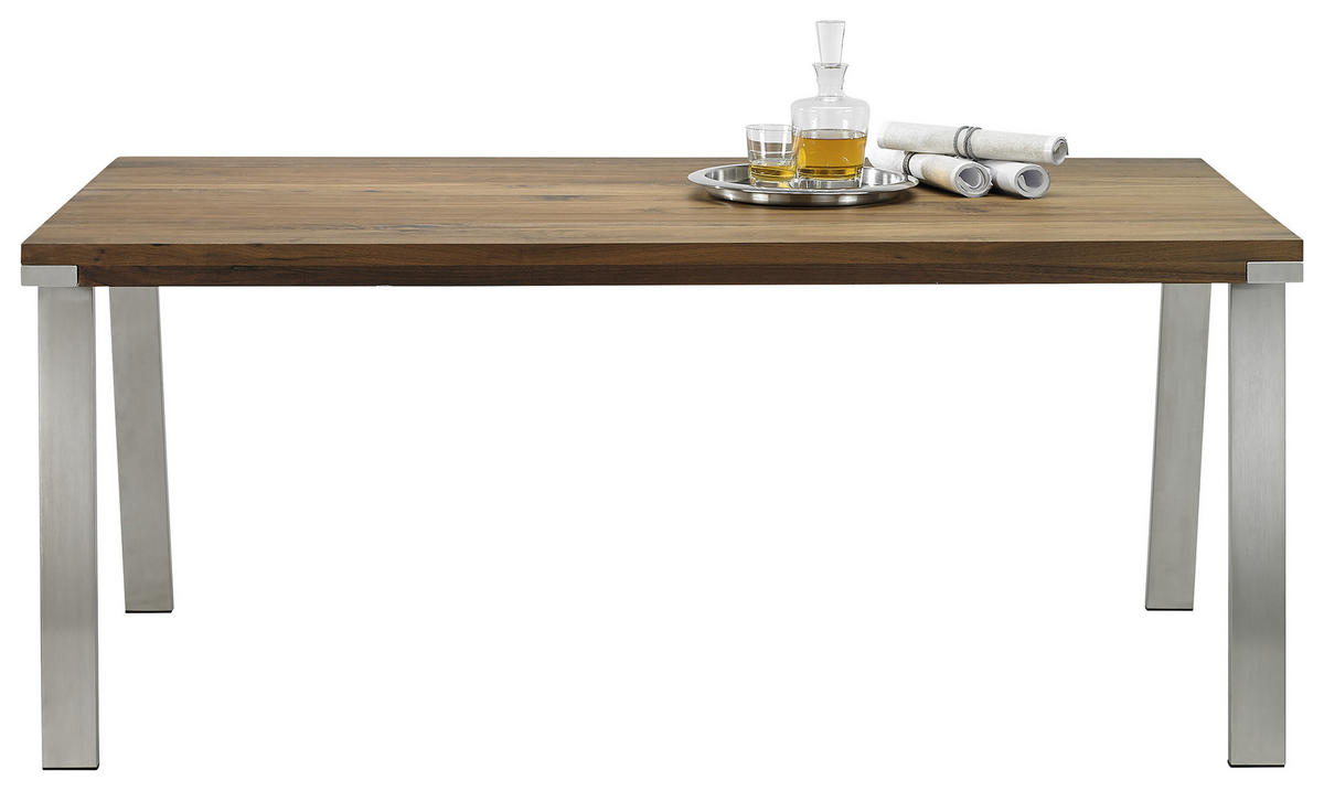ESSTISCH in Holz, Metall 180/100/77 cm  - Edelstahlfarben/Nussbaumfarben, Design, Holz/Metall (180/100/77cm) - Bert Plantagie