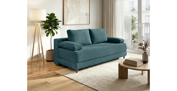 SCHLAFSOFA Cord Petrol Rückenkissen, Armlehnenkissen, Bettkasten, Schlaffunktion, Rücken echt, Liegefläche im Originalstoff  - Petrol/Schwarz, KONVENTIONELL, Holz/Textil (196/96/103cm) - Carryhome