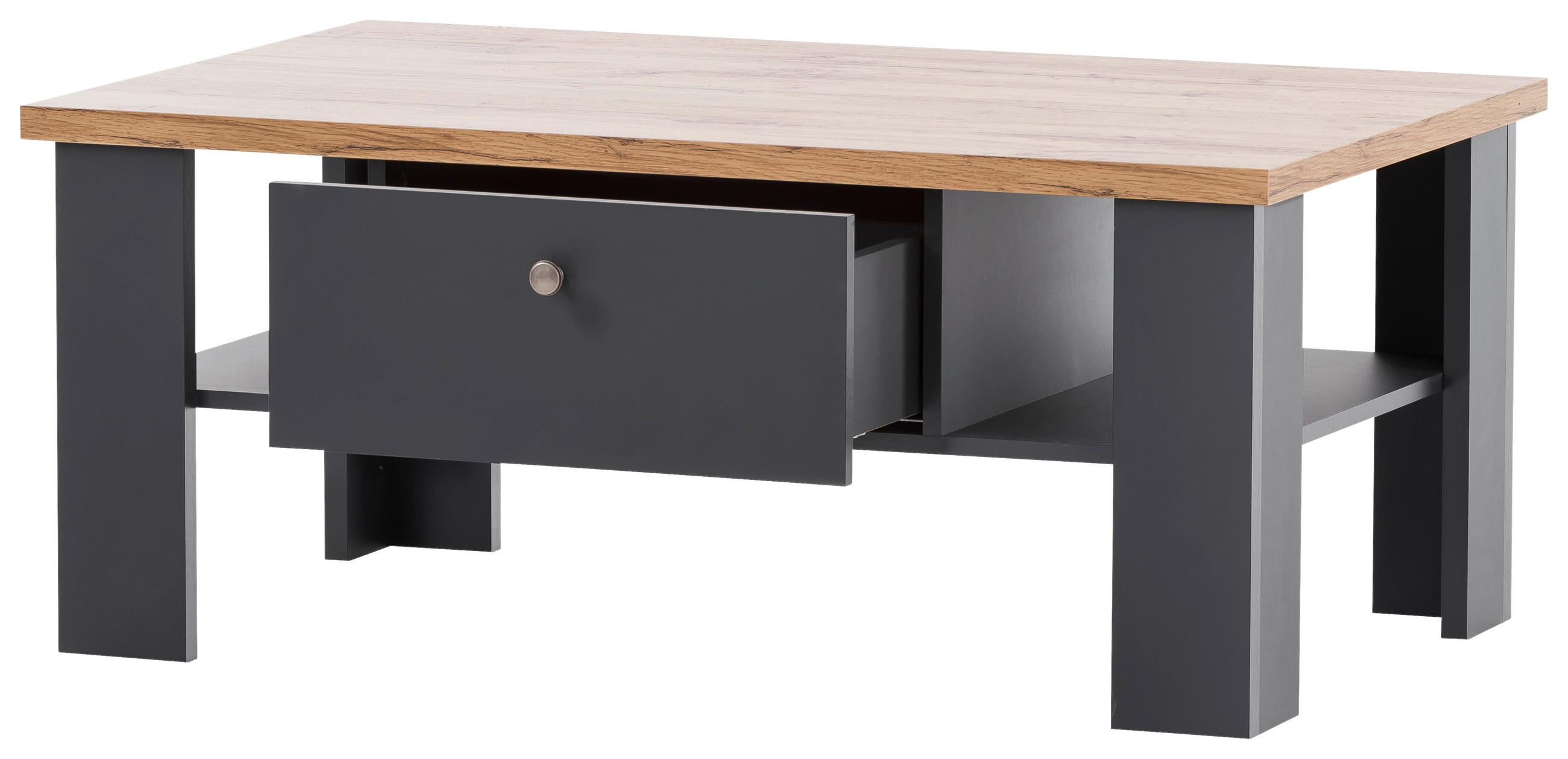 Thumbnail - Mid.you Couchtisch, Anthrazit, Eiche Wotan, Metall, 2 Schubladen, rechteckig, 110x45x70 cm, Stauraum, einfacher Aufbau, ...