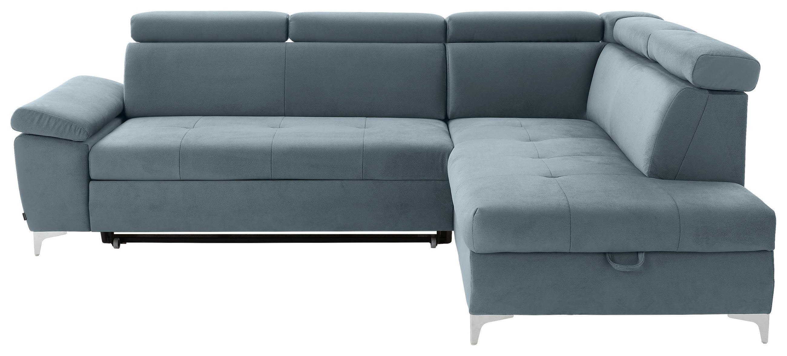 ECKSOFA Hellblau Mikrofaser  - Chromfarben/Hellblau, KONVENTIONELL, Textil/Metall (271/206cm) - Carryhome