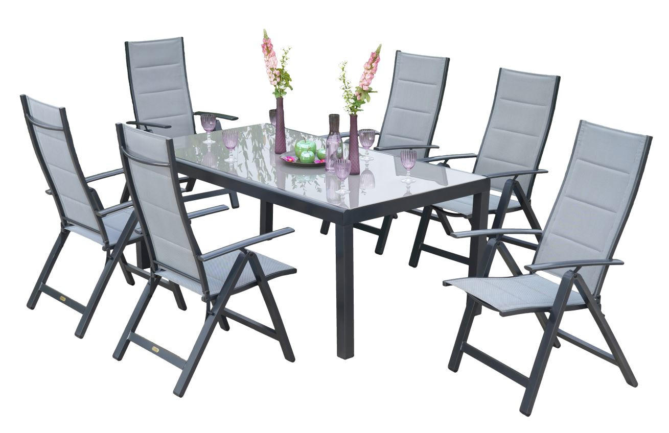 GARTENSET Aluminium  - Graphitfarben/Grau, MODERN, Glas/Textil - Gardenson
