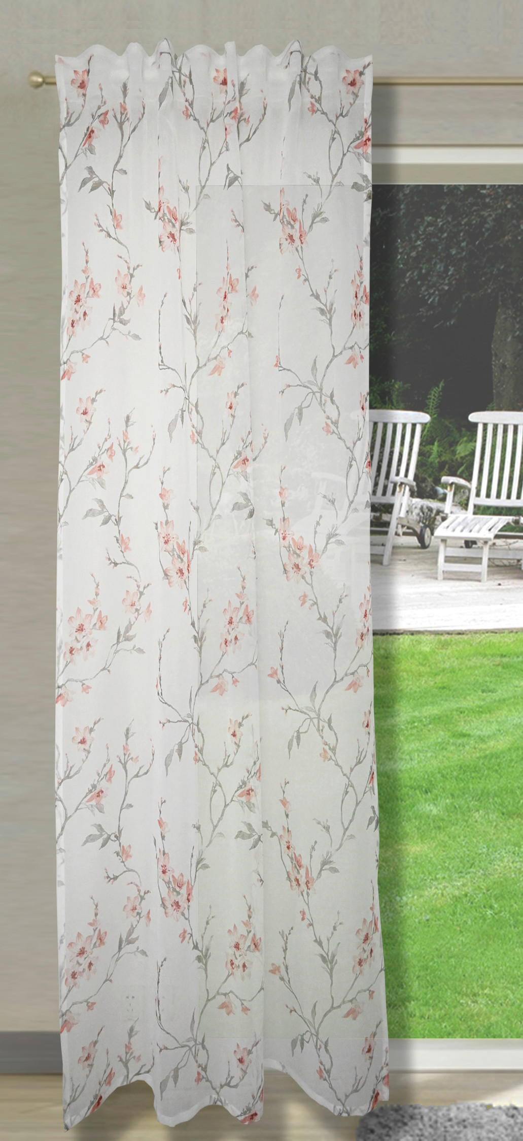 FERTIGVORHANG  halbtransparent   140/245 cm  - Hellrot/Salbeigrün, Natur, Textil (140/245cm)