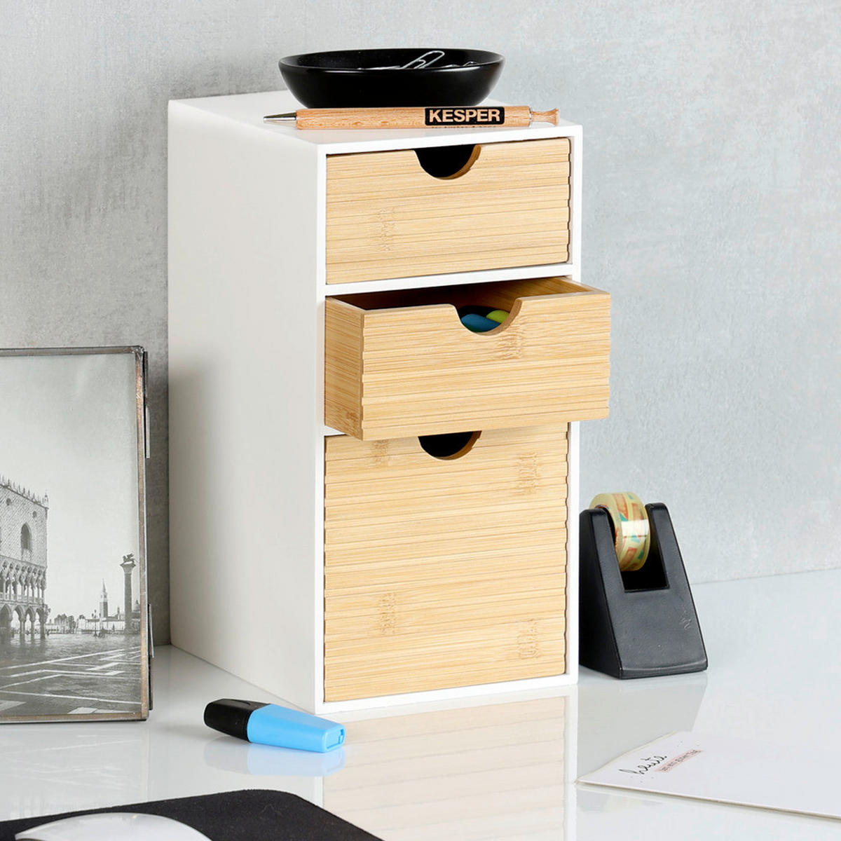 TISCHORGANIZER    14/16/27 cm  - Naturfarben/Weiß, Basics, Holz/Holzwerkstoff (14/16/27cm) - Kesper