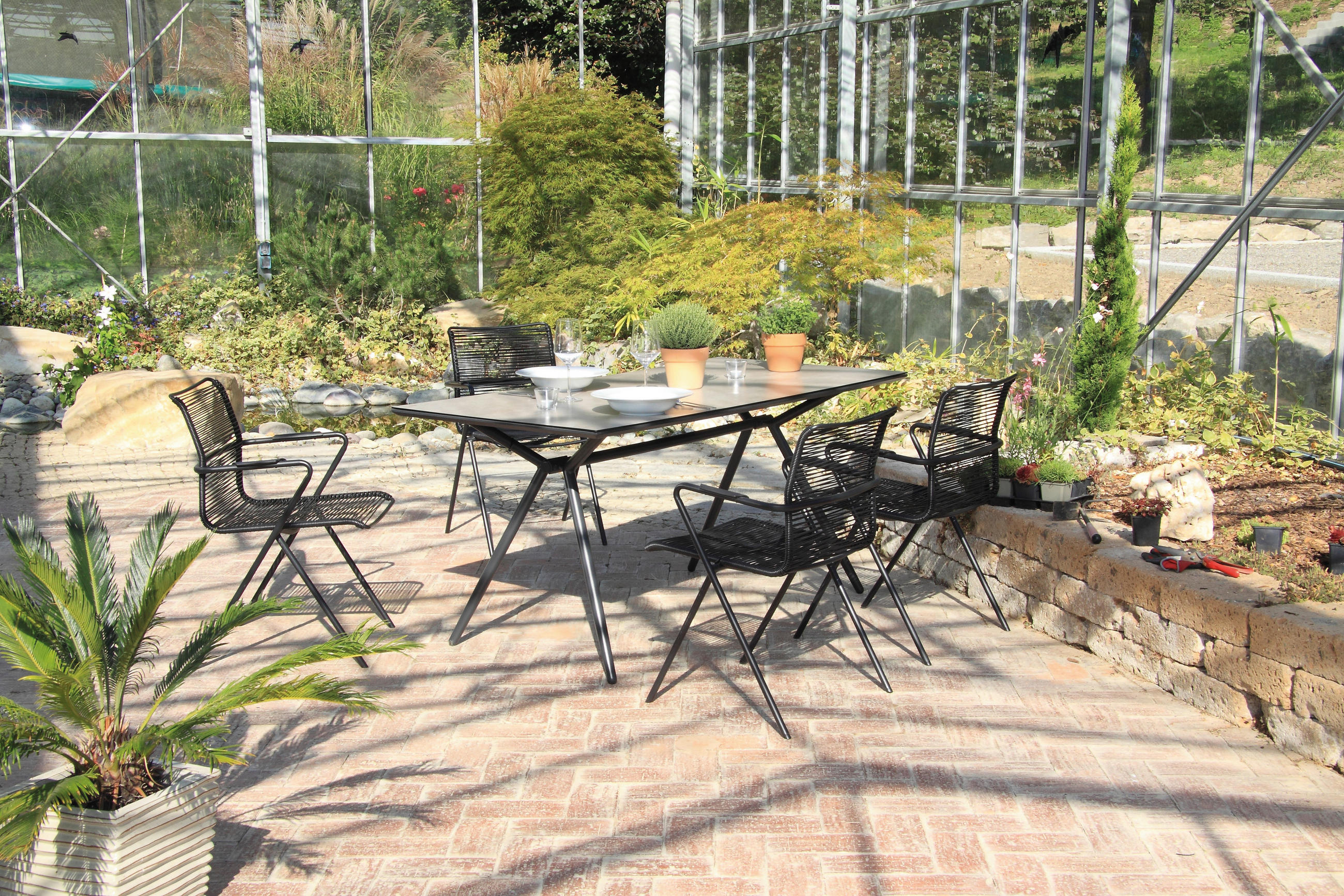 GARTENGARNITUR   - Taupe/Anthrazit, Basics, Glas/Kunststoff (80/75/160cm) - Acamp