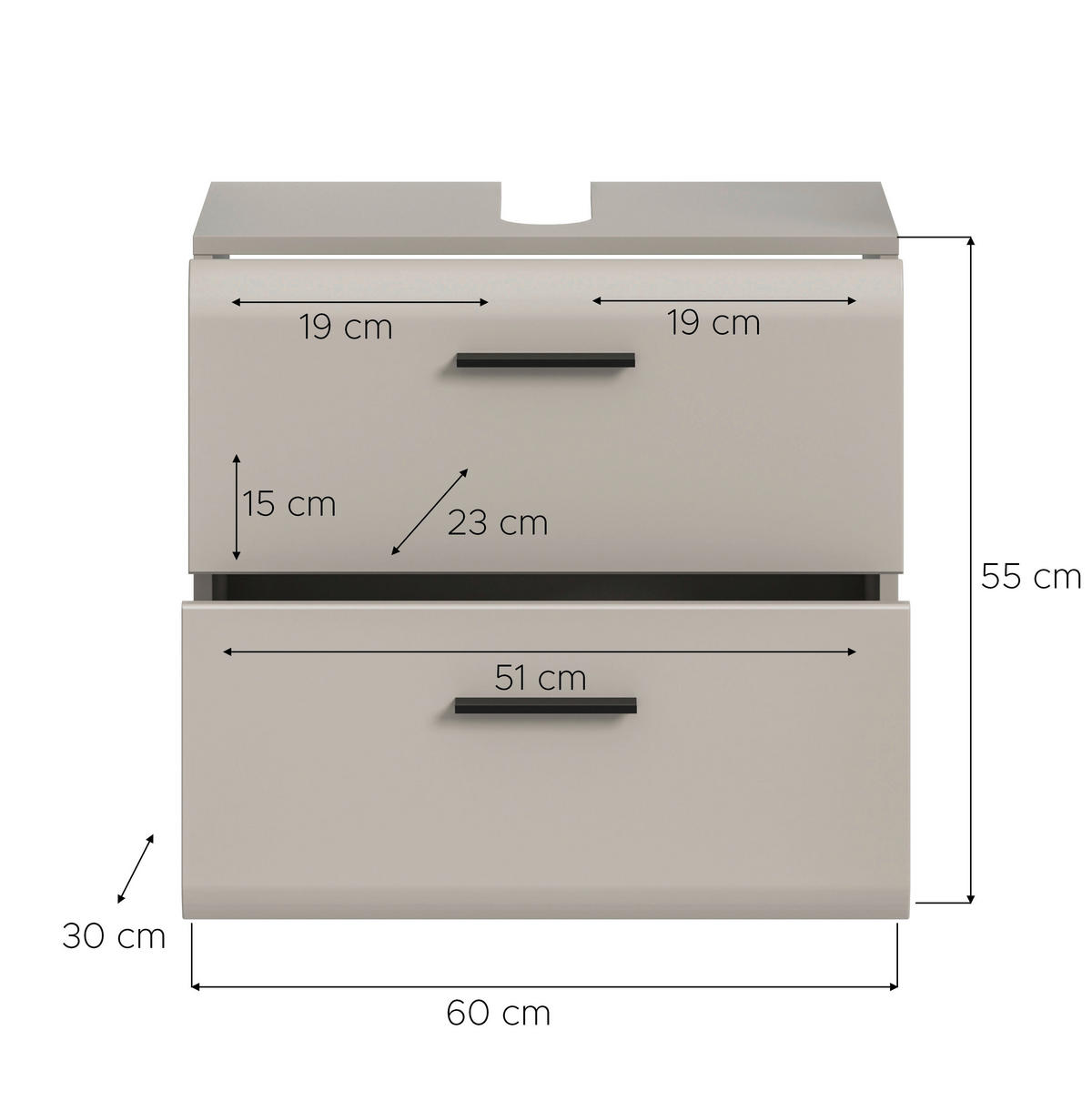 WASCHBECKENUNTERSCHRANK 60/55/30 cm  - Kaschmir/Schwarz, Trend, Holzwerkstoff/Kunststoff (60/55/30cm) - MID.YOU