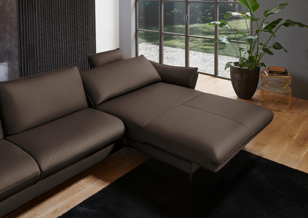 ECKSOFA in Echtleder Dunkelbraun  - Dunkelbraun/Schwarz, Design, Leder/Metall (334/172cm) - Valdera