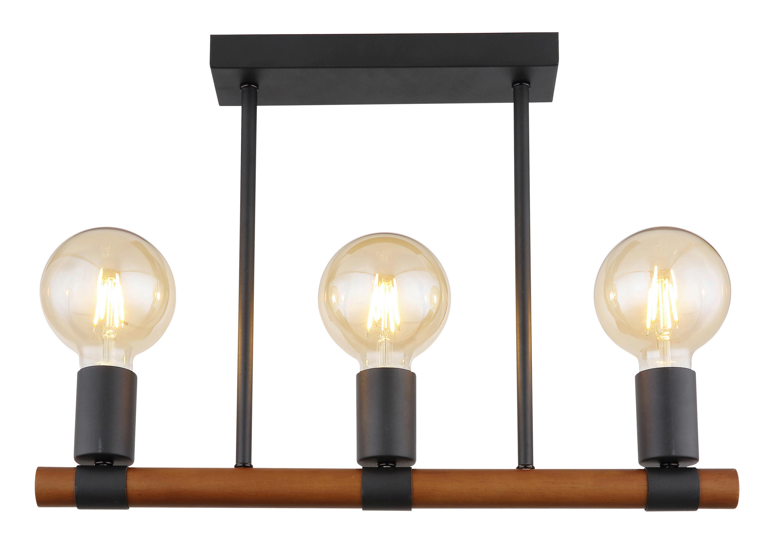 DECKENLEUCHTE    49/6/35 cm  - Schwarz/Braun, Basics, Holz/Metall (49/6/35cm) - Globo