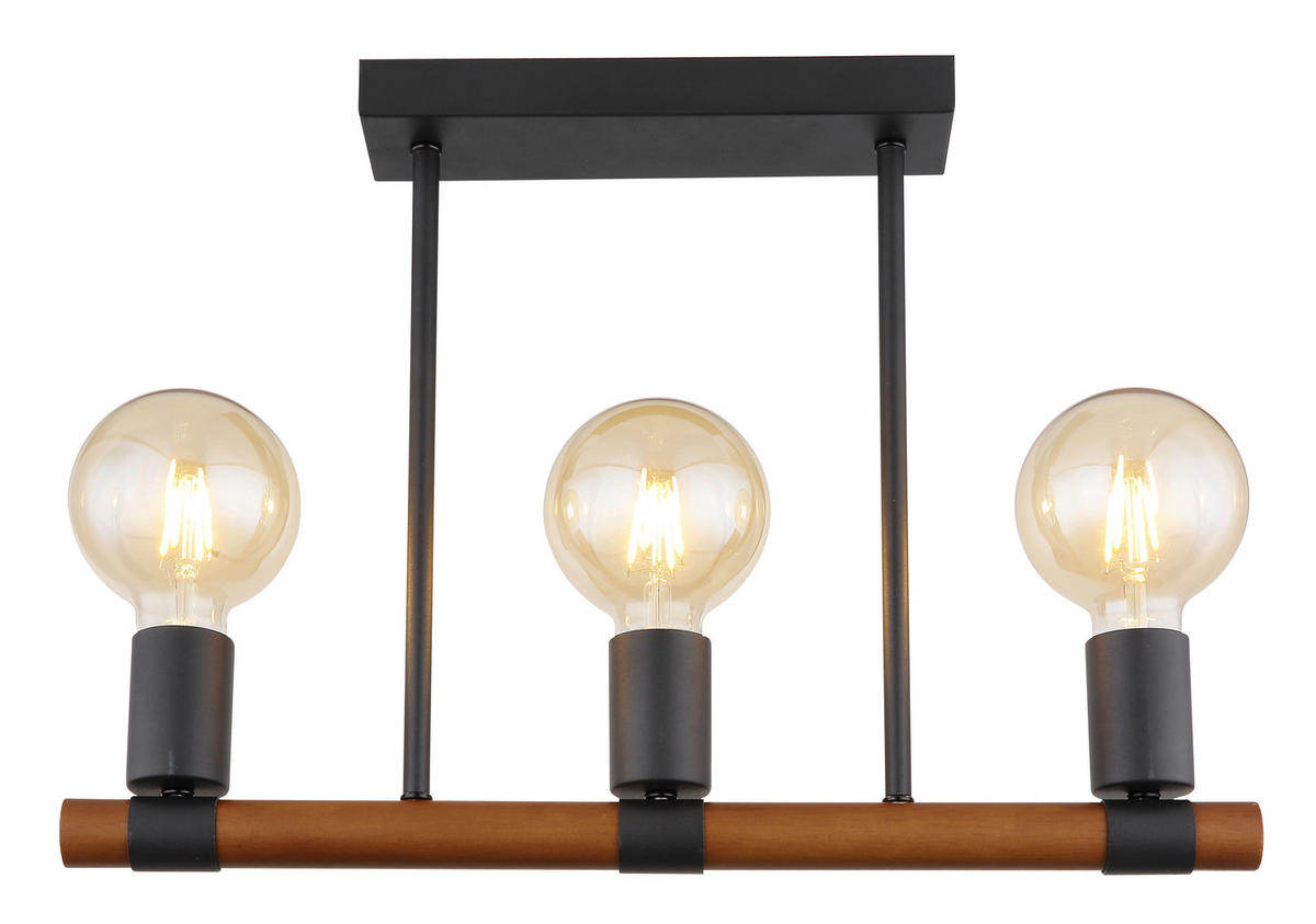 DECKENLEUCHTE    49/6/35 cm  - Schwarz/Braun, Basics, Holz/Metall (49/6/35cm) - Globo