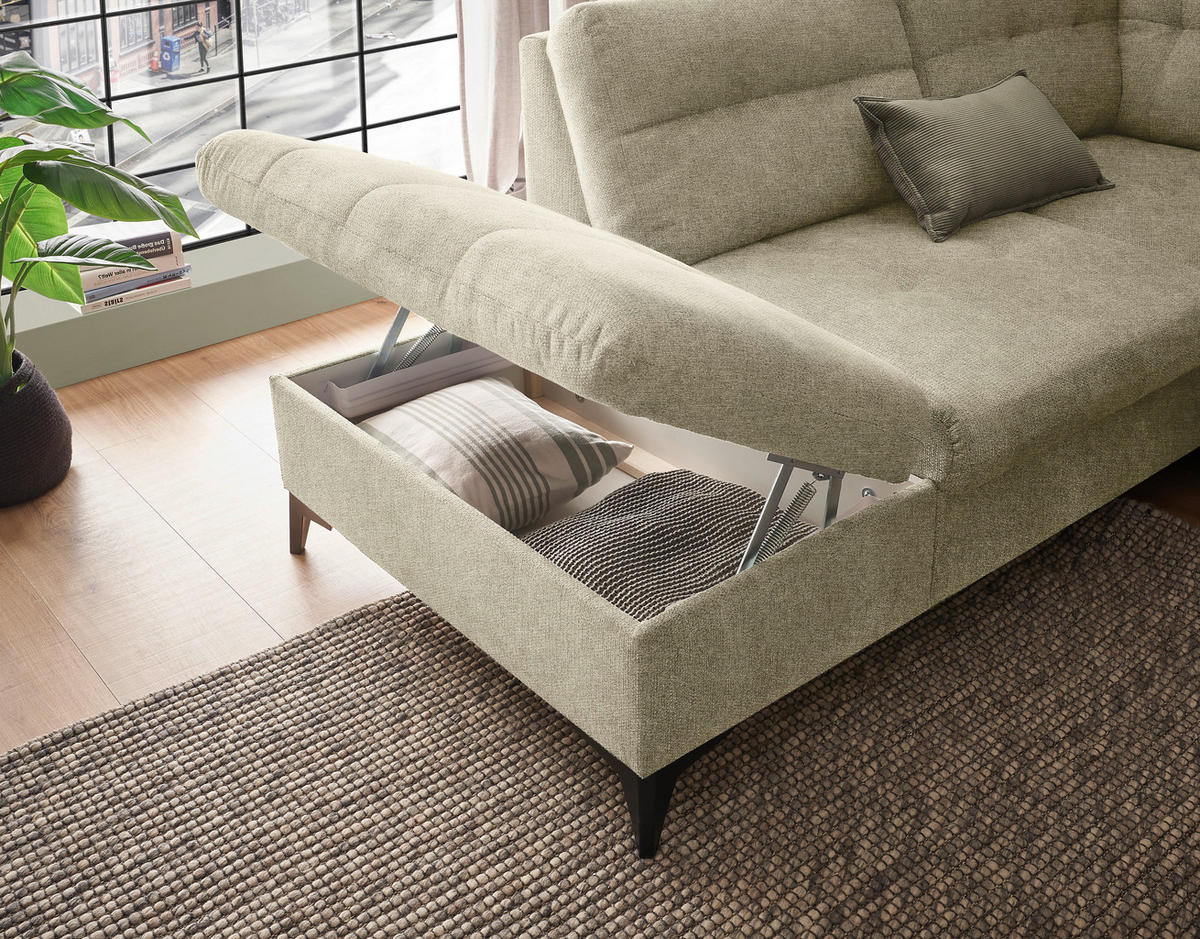 WOHNLANDSCHAFT Beige Webstoff  - Beige/Schwarz, KONVENTIONELL, Kunststoff/Textil (218/324/170cm) - Carryhome
