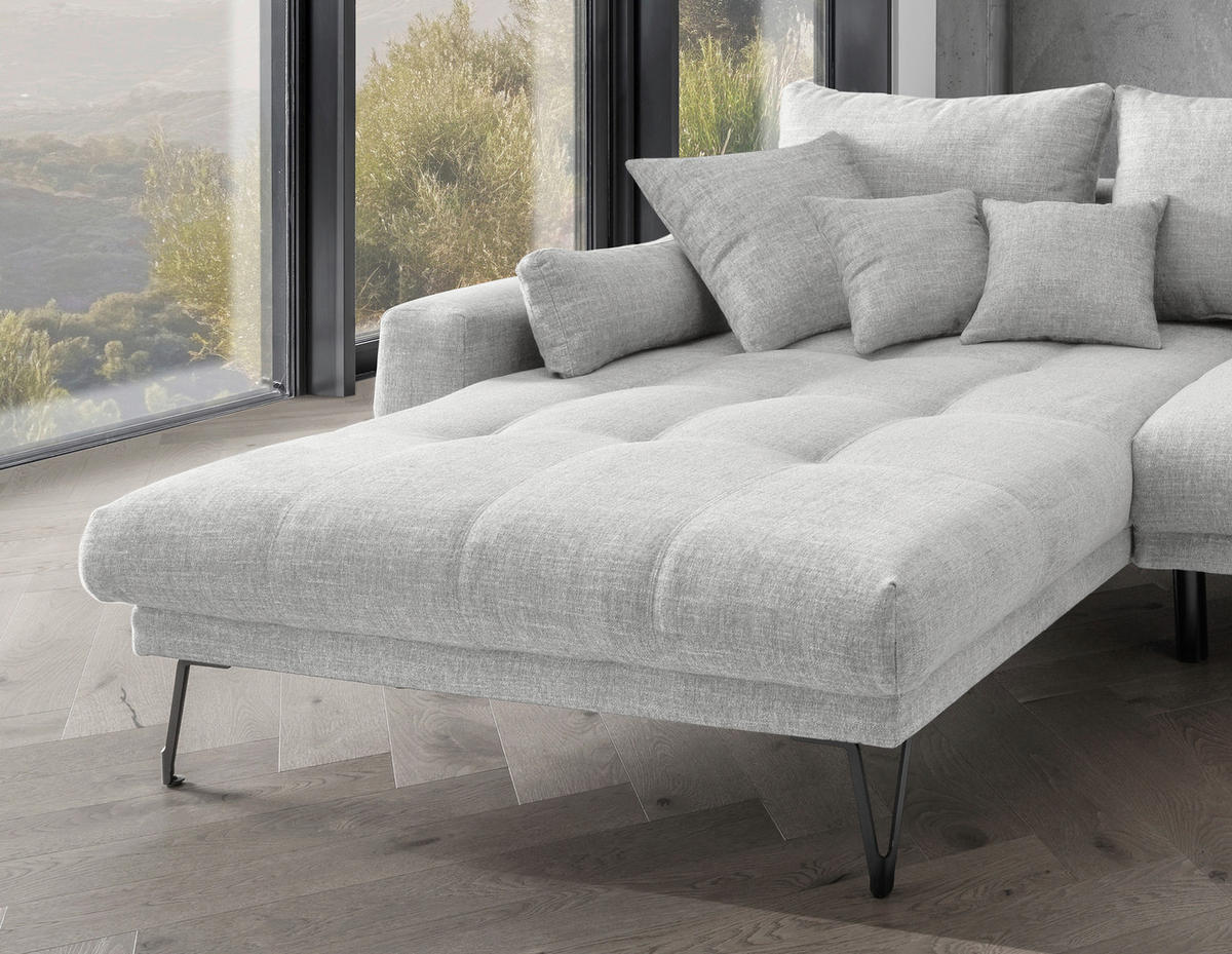 ECKSOFA in Mikrofaser Weiss  - Weiss/Schwarz, Konventionell, Textil/Metall (192/310cm) - Livetastic