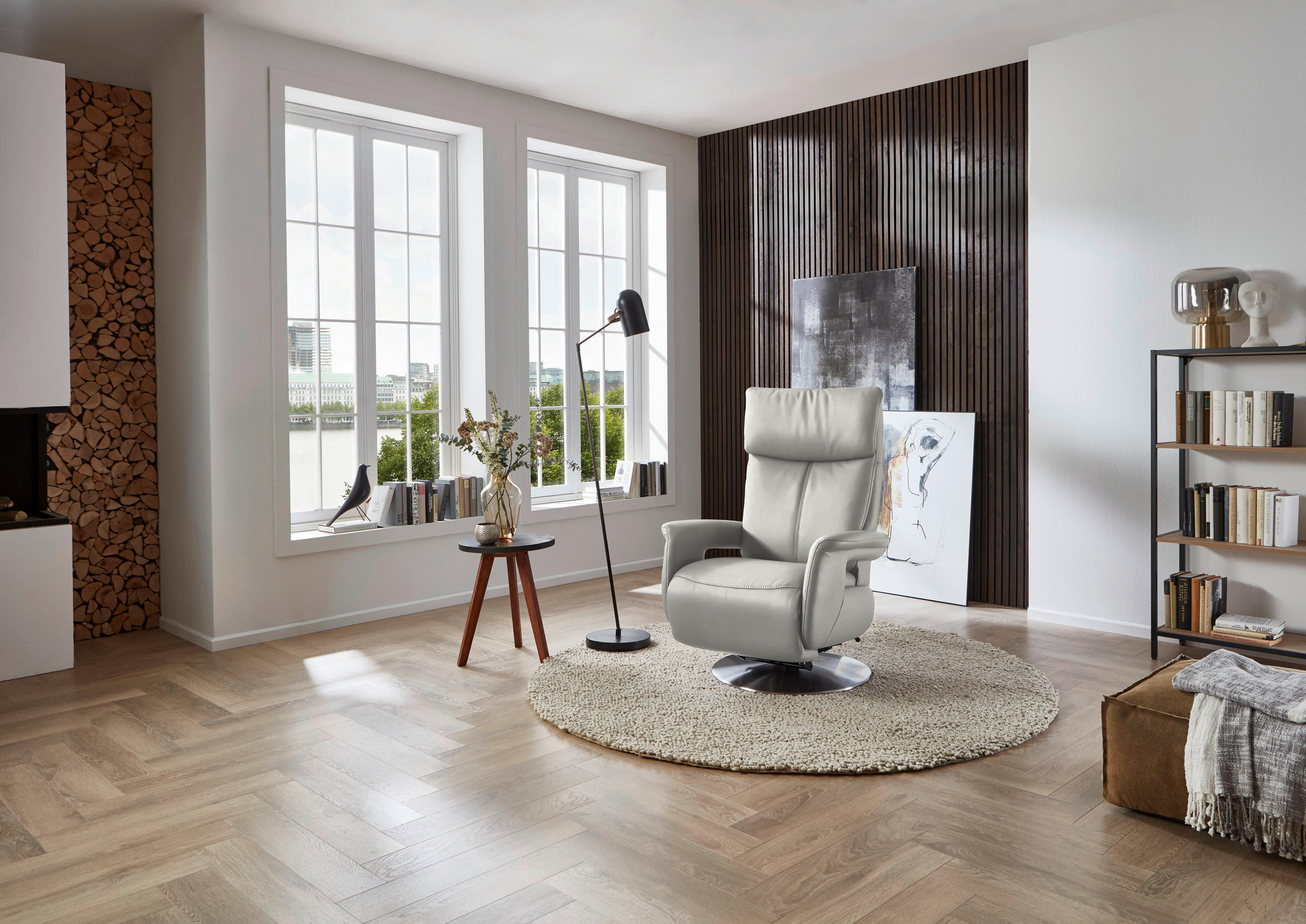 RELAXSESSEL in Leder Weiß  - Edelstahlfarben/Weiß, Design, Leder/Metall (78/112/85cm) - Cantus