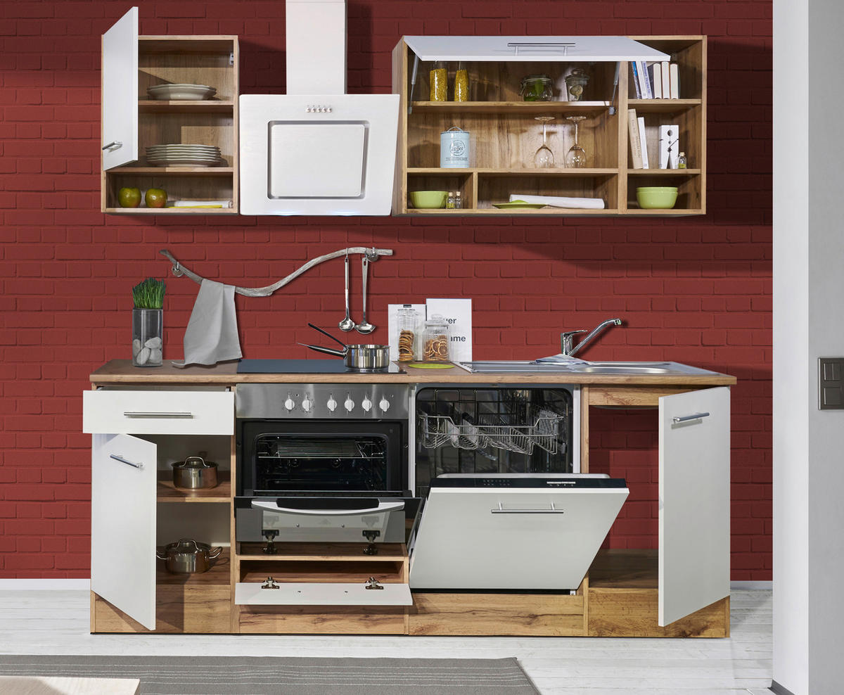 KÜCHENLEERBLOCK 220/205/60 cm   in Weiß, Wildeiche  - Wildeiche/Silberfarben, Basics, Holzwerkstoff/Metall (220/205/60cm) - Respekta