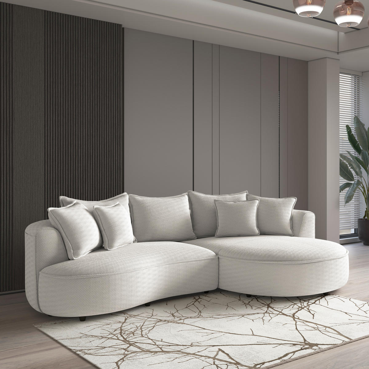 ECKSOFA LEVI Creme Velours, Struktur  - Creme/Schwarz, MODERN, Kunststoff/Textil (287/168cm) - Livetastic