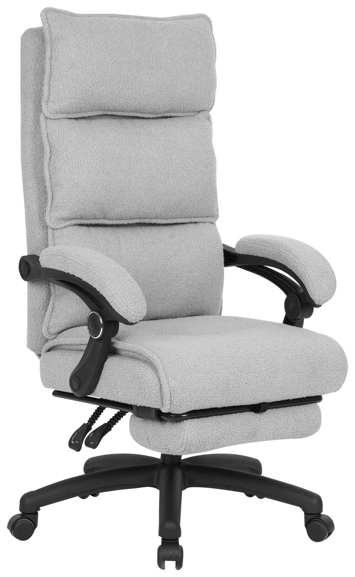 CHEFSESSEL Teddystoff Hellgrau  - Hellgrau/Schwarz, Design, Kunststoff/Textil (64,5/112/120/65cm) - Carryhome