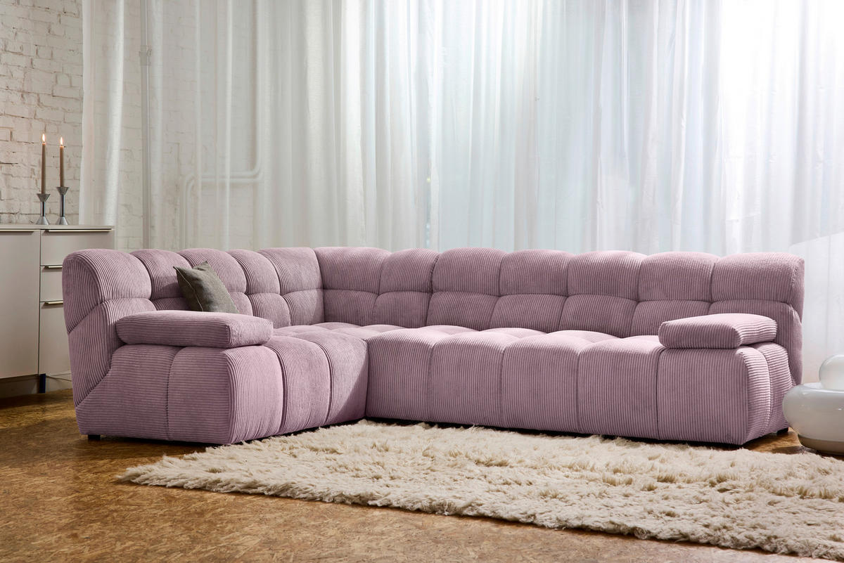 ECKSOFA Mauve Cord Rücken echt  - Mauve/Schwarz, KONVENTIONELL, Kunststoff/Textil (195/265cm) - Tom Tailor