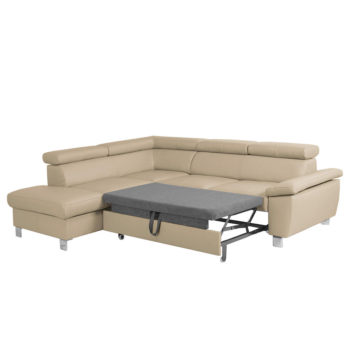 ECKSOFA Beige Echtleder Lederlook  - Chromfarben/Beige, Design, Leder/Textil (208/248cm) - Livetastic