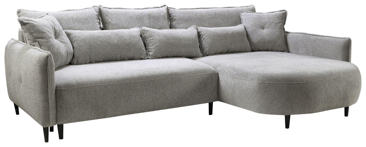 ECKSOFA in Chenille Hellgrau  - Hellgrau/Schwarz, Modern, Textil/Metall (285/200cm) - MID.YOU