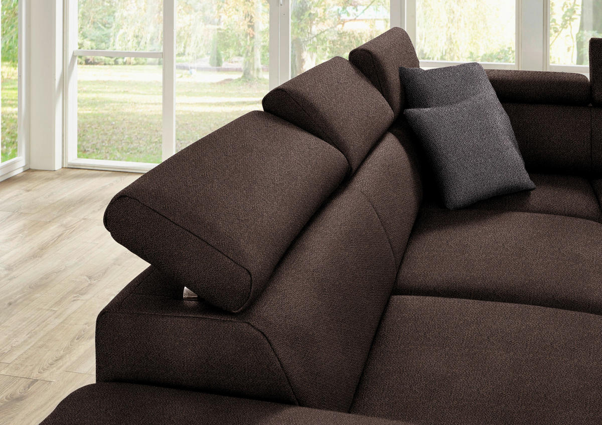 ECKSOFA in Mikrofaser Dunkelbraun  - Eichefarben/Dunkelbraun, Natur, Holz/Textil (226/273cm) - Beldomo System