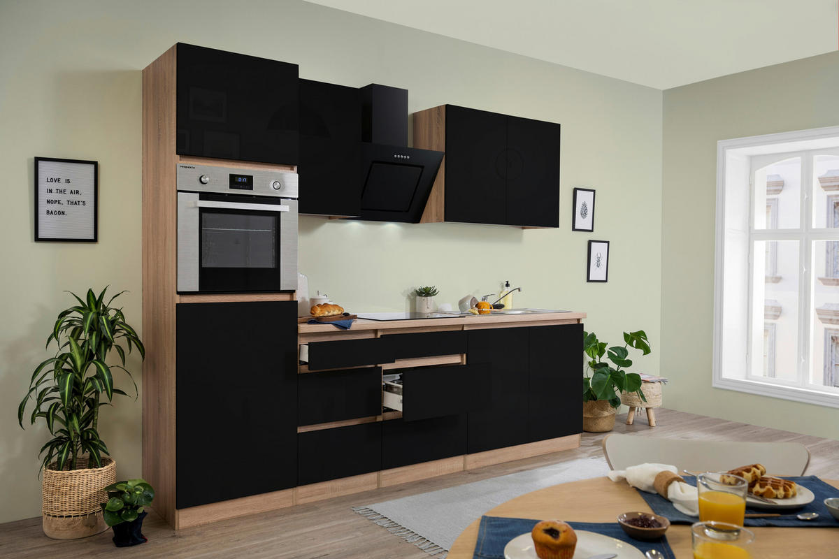 KÜCHENBLOCK 270 cm   in Eichefarben  - Eichefarben/Schwarz, MODERN, Holzwerkstoff (270cm) - Respekta