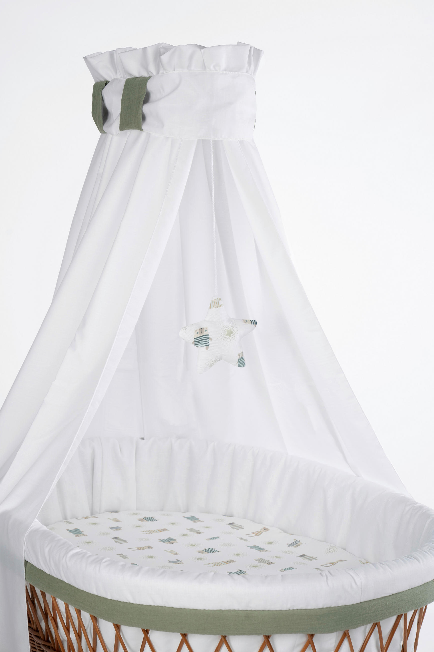STUBENWAGEN-KOMPLETTSET Babybett Lounge Natur Pyjamabär Buche  Weiß, Buchefarben, Waldgrün  - Waldgrün/Buchefarben, Basics, Holz/Textil (60/167/100cm) - Mionido