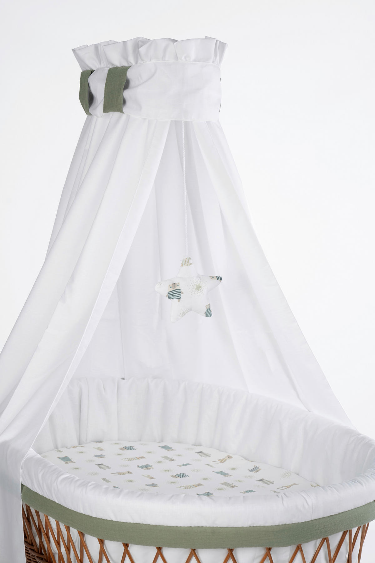 STUBENWAGEN-KOMPLETTSET Babybett Lounge Natur Pyjamabär Buche  Weiß, Buchefarben, Waldgrün  - Waldgrün/Buchefarben, Basics, Holz/Textil (60/167/100cm) - Mionido