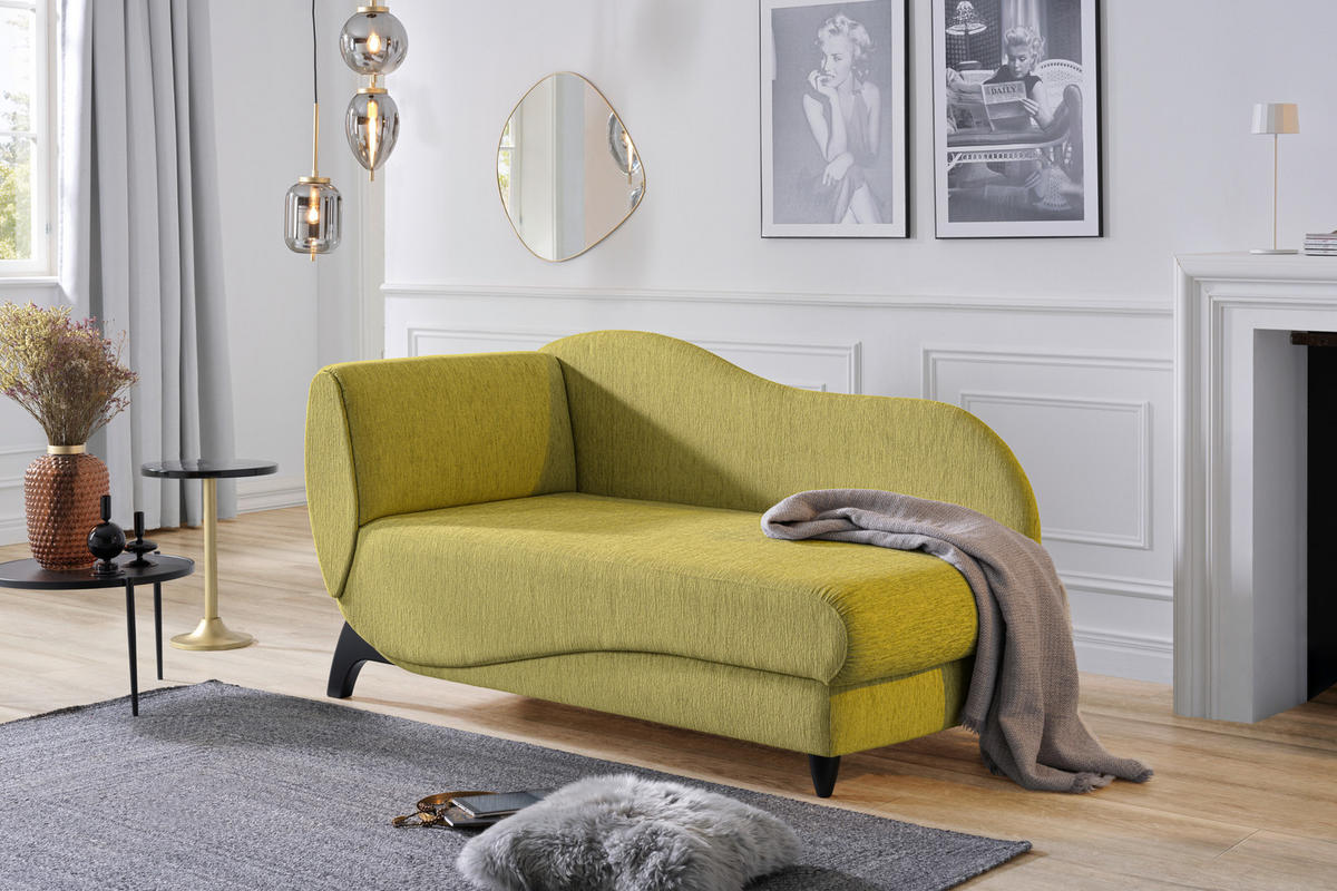 RÉCAMIERE in Webstoff Hellgrün  - Schwarz/Hellgrün, Modern, Holz/Textil (84/87/171-190cm) - Joka