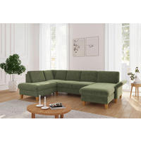 WOHNLANDSCHAFT Hellgrün Flachgewebe  - Eichefarben/Hellgrün, KONVENTIONELL, Holz/Textil (195/314/164cm) - Sit & More