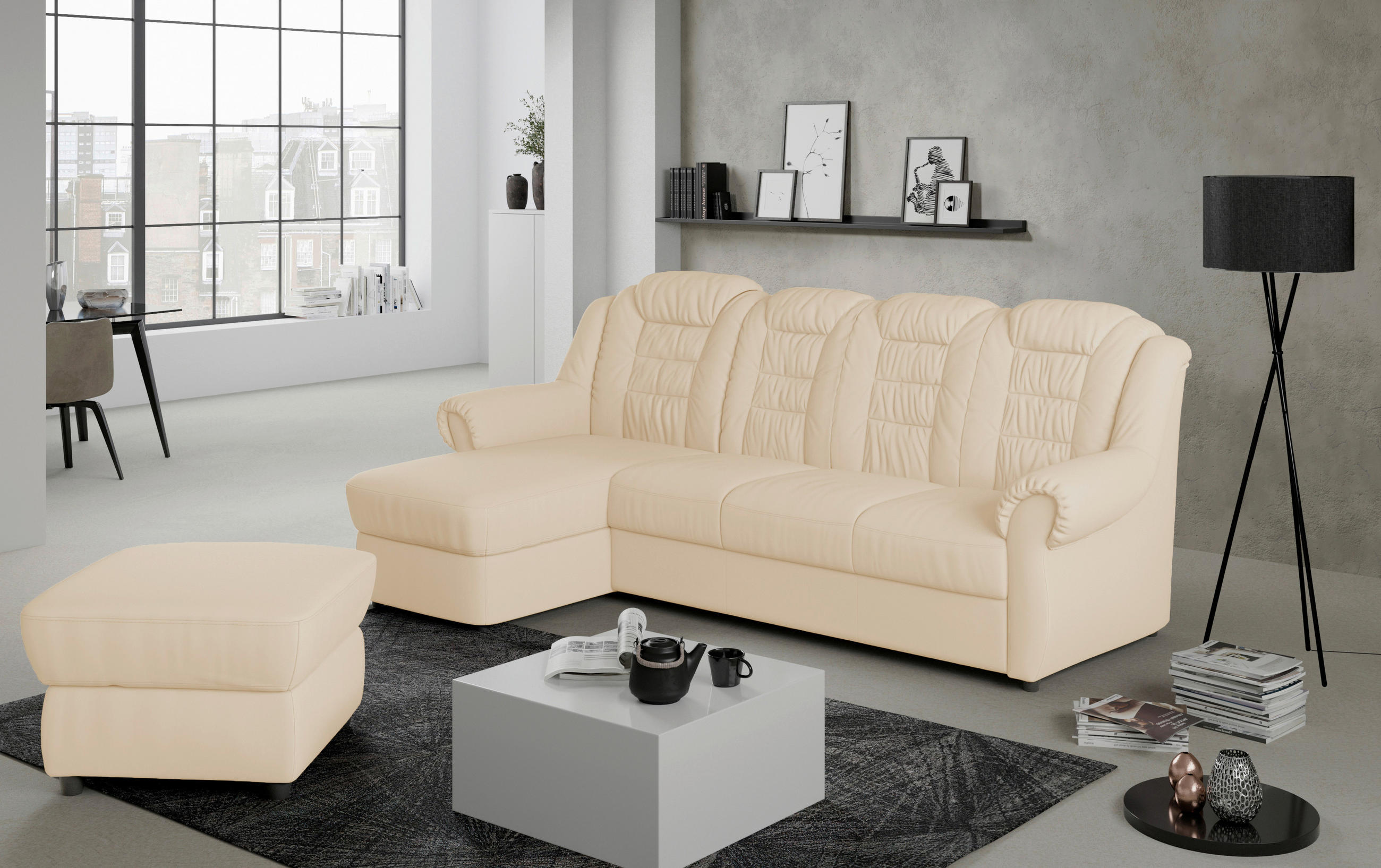ECKSOFA in Lederlook Beige  - Beige/Schwarz, Konventionell, Kunststoff/Textil (165/262cm) - Livetastic