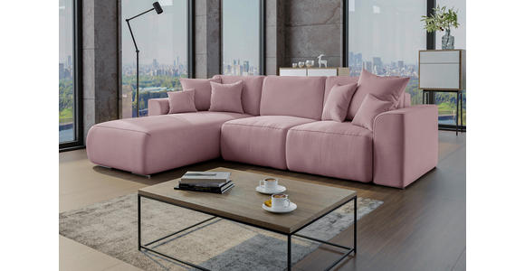 ECKSOFA Rosa Velours Zierkissen, Rückenkissen, Bettkasten, Schlaffunktion, Rücken echt, Liegefläche im Originalstoff  - Chromfarben/Rosa, KONVENTIONELL, Kunststoff/Textil (195/293cm) - Carryhome
