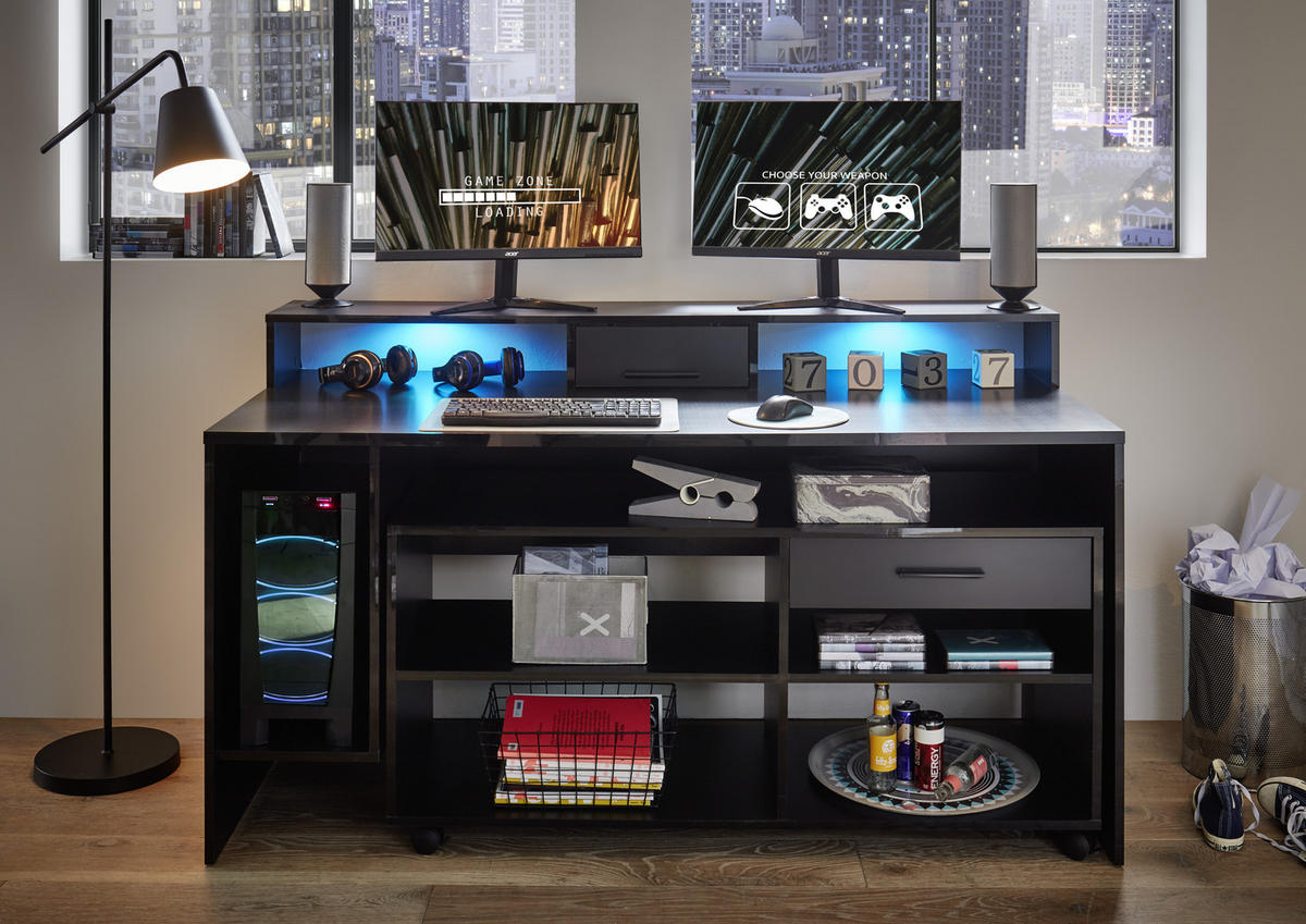 GAMINGTISCH 160/70/92 cm  in Schwarz  - Schwarz, LIFESTYLE, Holzwerkstoff/Kunststoff (160/70/92cm) - Livetastic