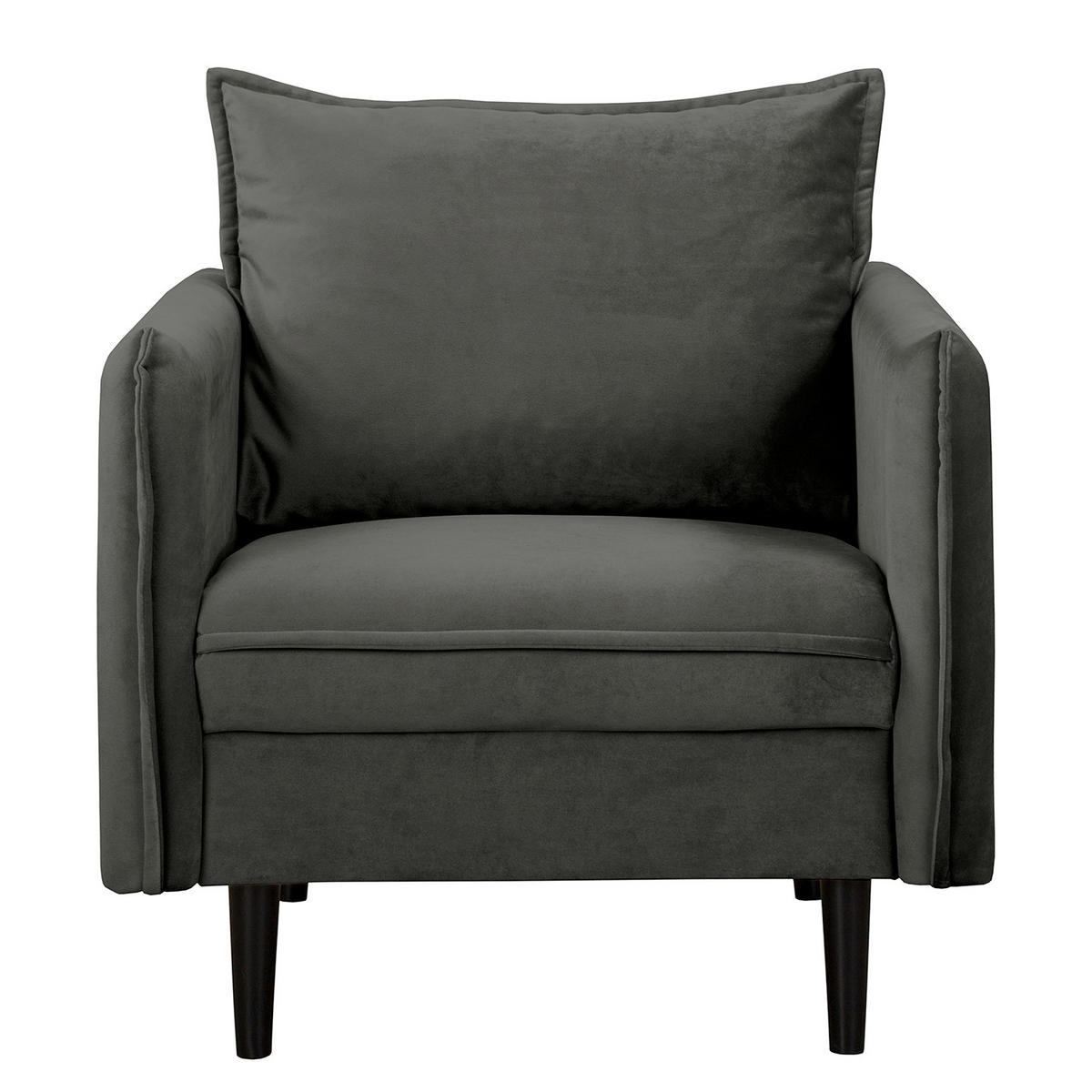 SESSEL in Samt Dunkelgrau  - Dunkelgrau/Schwarz, Design, Holz/Textil (74/86/100cm) - P & B