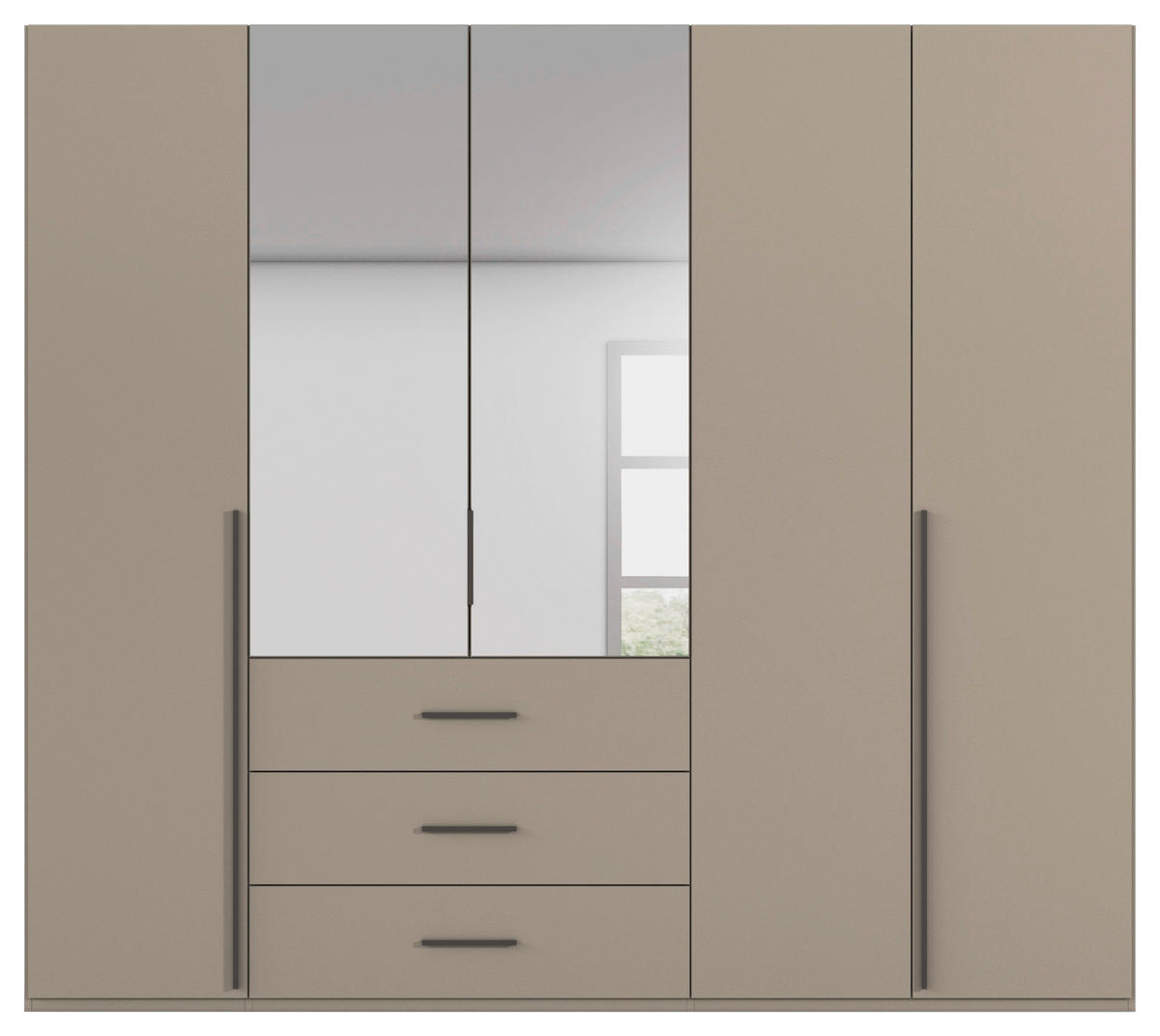 DREHTÜRENSCHRANK 251/223/60 cm,  in Fango, 5-türig  - Fango/Graphitfarben, Design, Glas/Holzwerkstoff (251/223/60cm) - home24