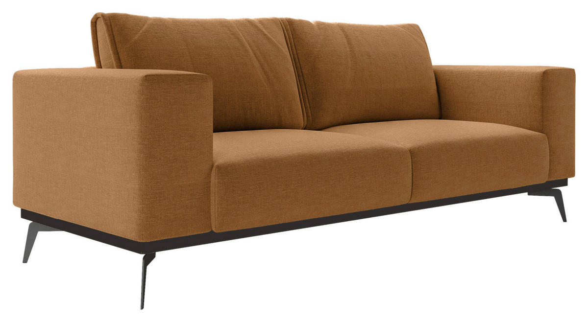 2-SITZER-SOFA in beflockt Orange  - Schwarz/Orange, Design, Holz/Textil (250/87/95cm) - MID.YOU