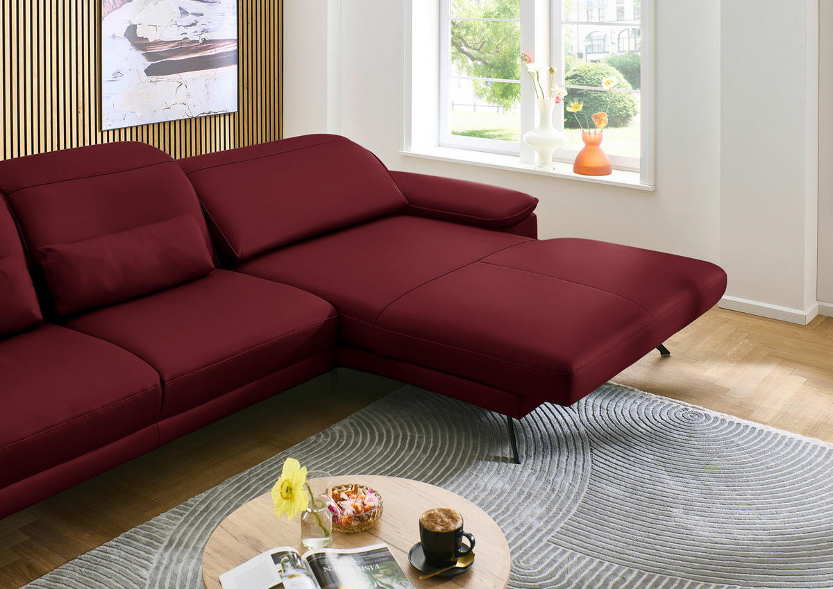 ECKSOFA in Echtleder Dunkelrot  - Schwarz/Dunkelrot, Design, Leder/Metall (332/193cm) - Dieter Knoll